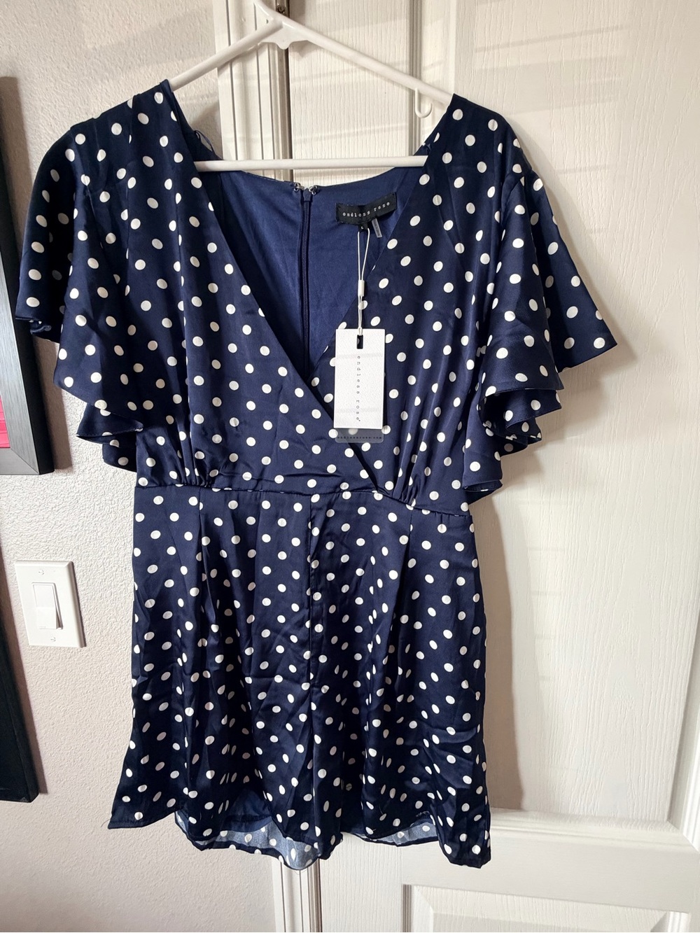 Endless Rose Navy and White Polka Dot Wrap Dress-NWT